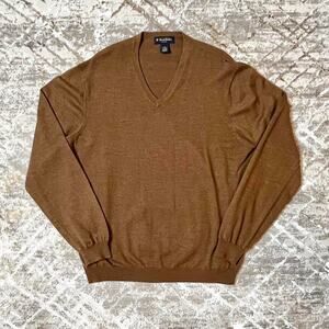 Brooks Brothers XL Brown Merino Wool V-Neck Sweater | Stretch Knit
